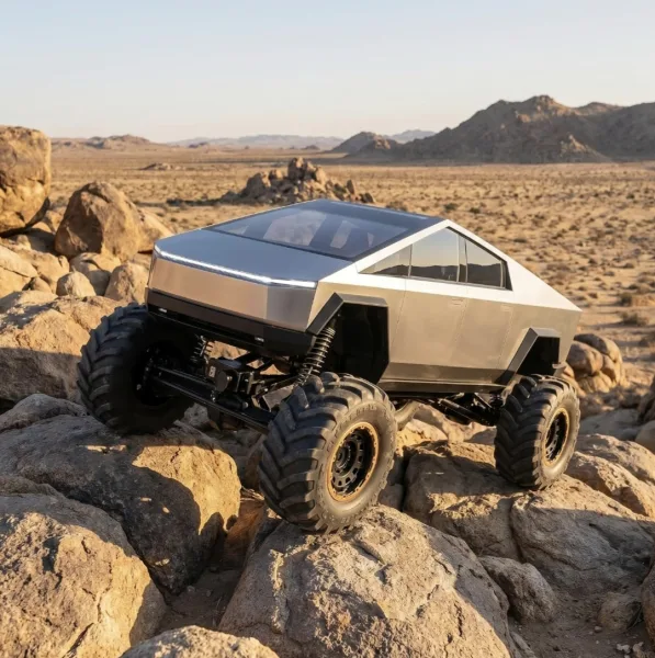Remote Control Tesla Cybertruck Rock Crawler, with Metal Shell, 2.4GHz 4WD RC Truck with Headlights, Off Road Monster Truck, Birthday and Surprise Gift for All.