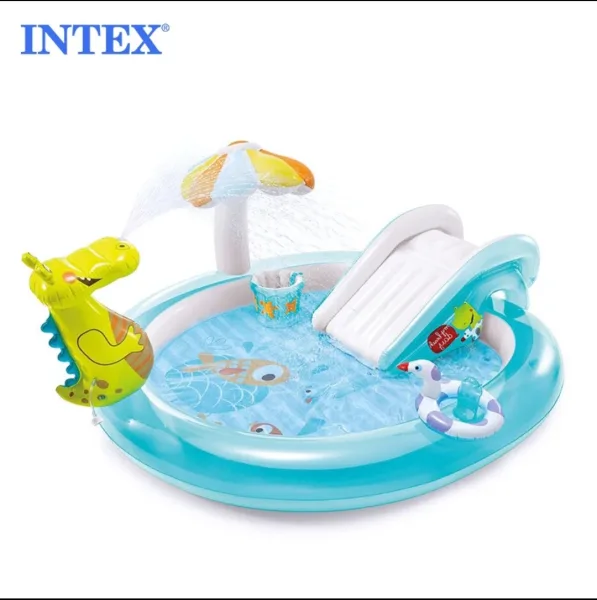 INTEX 57165 Gator Play Center Children's Crocodile Garden Water Park Swimming Pool With Slide Spraying Water for Kids Playing