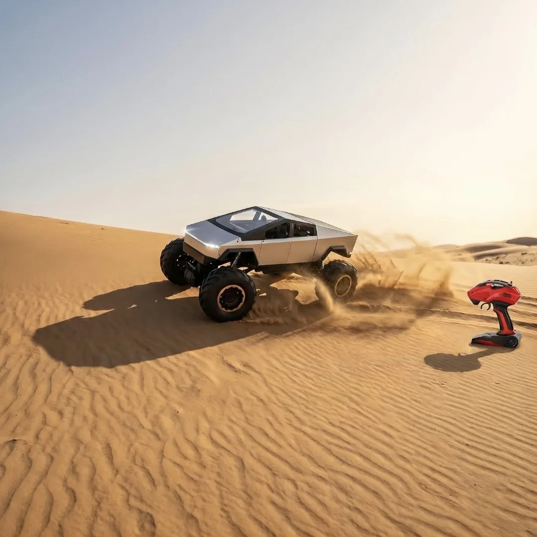 Remote Control Tesla Cybertruck Rock Crawler, with Metal Shell, 2.4GHz 4WD RC Truck with Headlights, Off Road Monster Truck, Birthday and Surprise Gift for All.