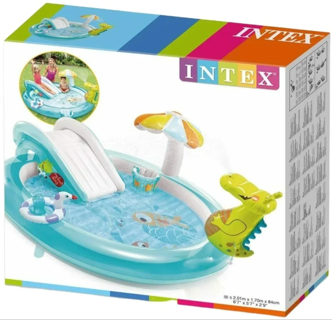 INTEX 57165 Gator Play Center Children's Crocodile Garden Water Park Swimming Pool With Slide Spraying Water for Kids Playing