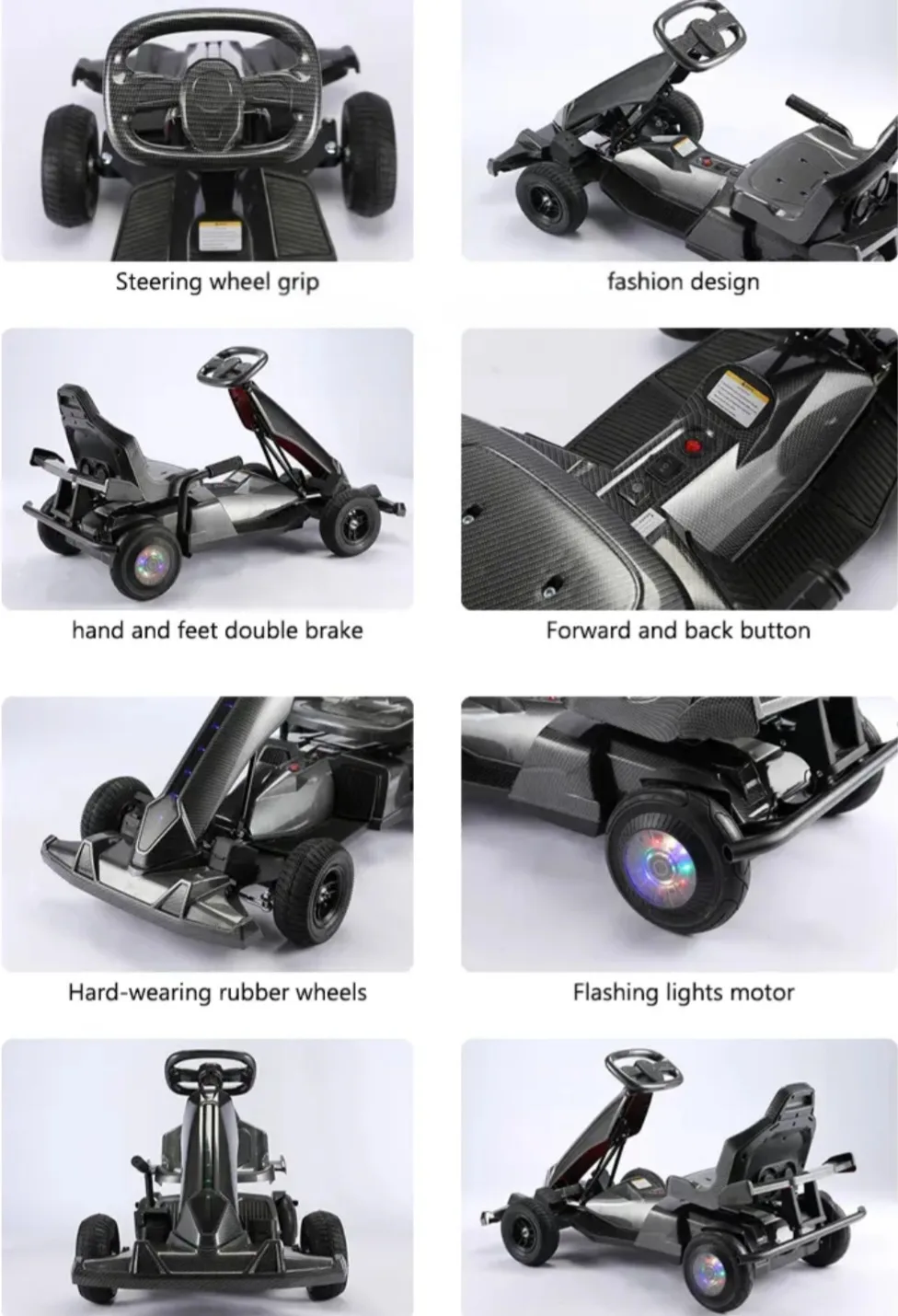 Adjustable Length 4 Wheel Electric Go Cart for Kids 36V Fast Go Kart