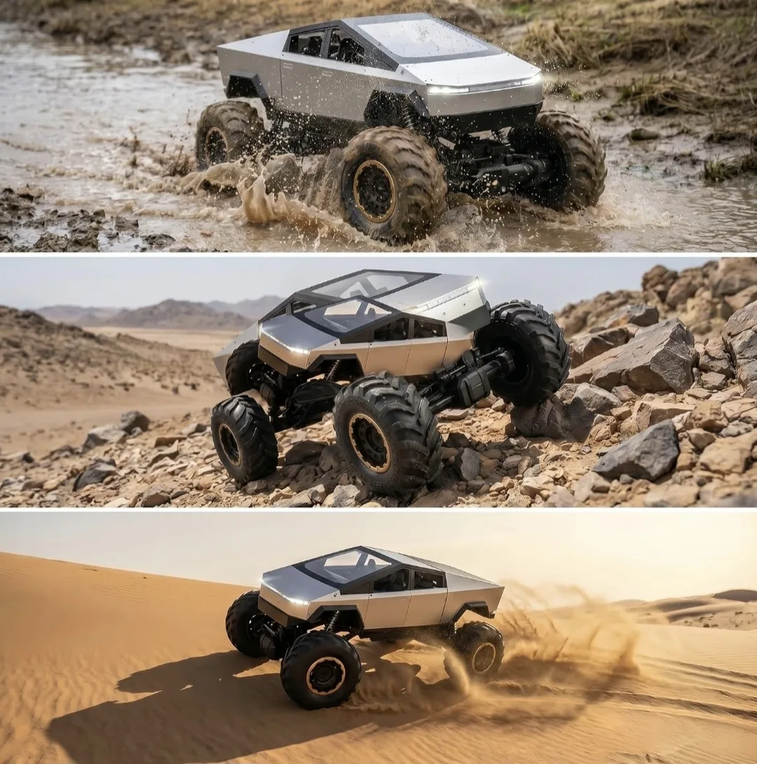 Remote Control Tesla Cybertruck Rock Crawler, with Metal Shell, 2.4GHz 4WD RC Truck with Headlights, Off Road Monster Truck, Birthday and Surprise Gift for All.